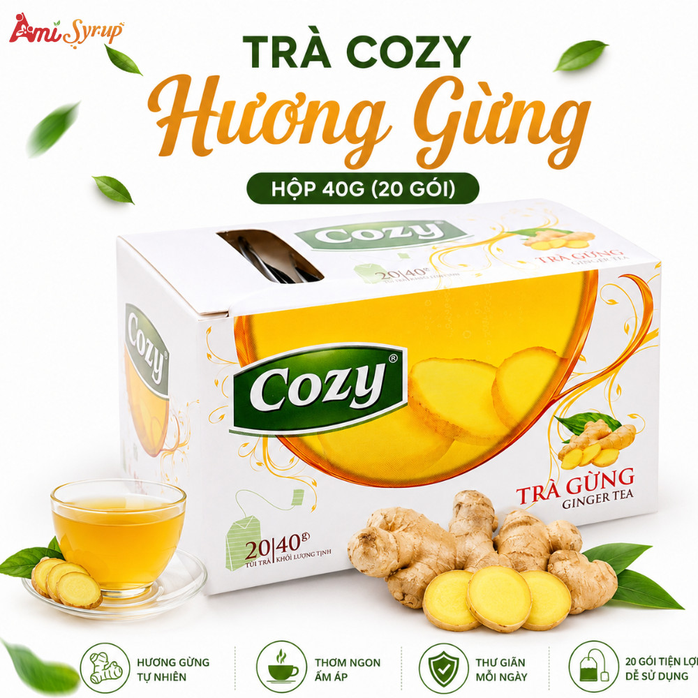 Trà Cozy Hương Gừng Hộp 40g Thơm Ngon Đậm Vị Trà Gừng, Dễ Pha Dễ Uống