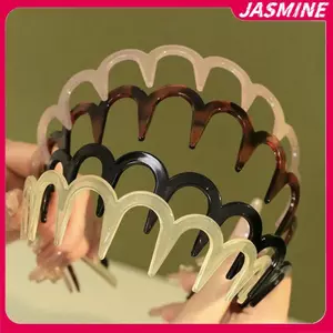 JASMINE Wave Hairbands Nâu Nhựa Sóng Răng Mỏng Chống Trơn Trượt Nữ Makkeup Hairb Zigzag Band Notched JASMINE