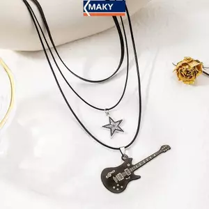 MAKY Ngôi Sao Mặt Dây Chuyền Vintage Nelace Punk Ngôi Sao Choker Ro Roll Guitar Lớp Nelace Dành Cho Nữ Eboy Egirl Thanh Đảng Trang Sức VN