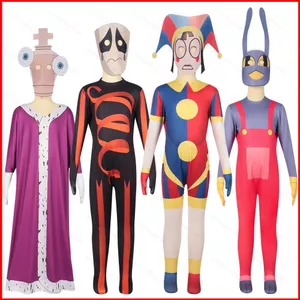2 Cái / bộ The Amazing Digital Circus cosplay Vải Dangle Jax Kinger Pomni Mặt nạ jumpsuits Trang phục dự tiệc Halloween