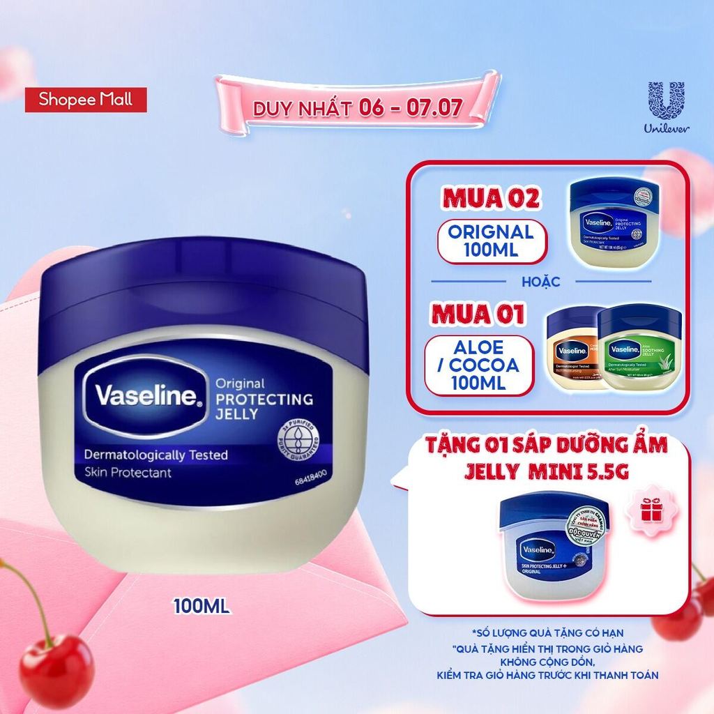 Sáp Vaseline Protecting Jelly dưỡng ẩm 100ml/85g (Chọn Original / Cacao Butter / Aloe)