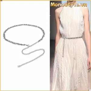 Dây thắt lưng tua rua MONOSTYLE, Dây thắt lưng nữ cổ điển đa năng, Dây chuyền quần bạc có thể điều chỉnh hợp thời trang Trang sức cơ thể trang trí cho nữ