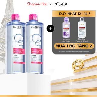 Bộ 2 nước tẩy trang dưỡng ẩm mượt da 3in1 L'Oreal Paris Micellar Water 400ml