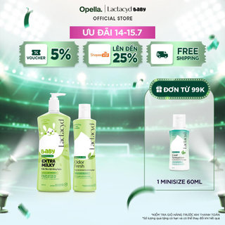 Bộ Sữa Tắm Gội Trẻ Em Lactacyd Baby Extra Milky Size Jumbo 800ml + Chai DDVS Phụ Nữ Lactacyd Odor Fresh 250ml