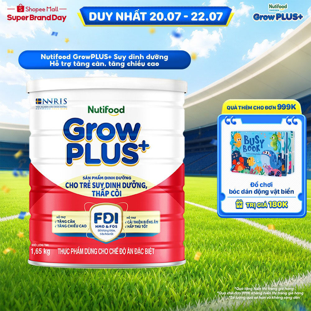 Sữa bột Nutifood GrowPLUS+ Suy Dinh Dưỡng (Đỏ) 1+ - Tăng Cân, Tăng Chiều Cao (Lon 1,65 Kg)