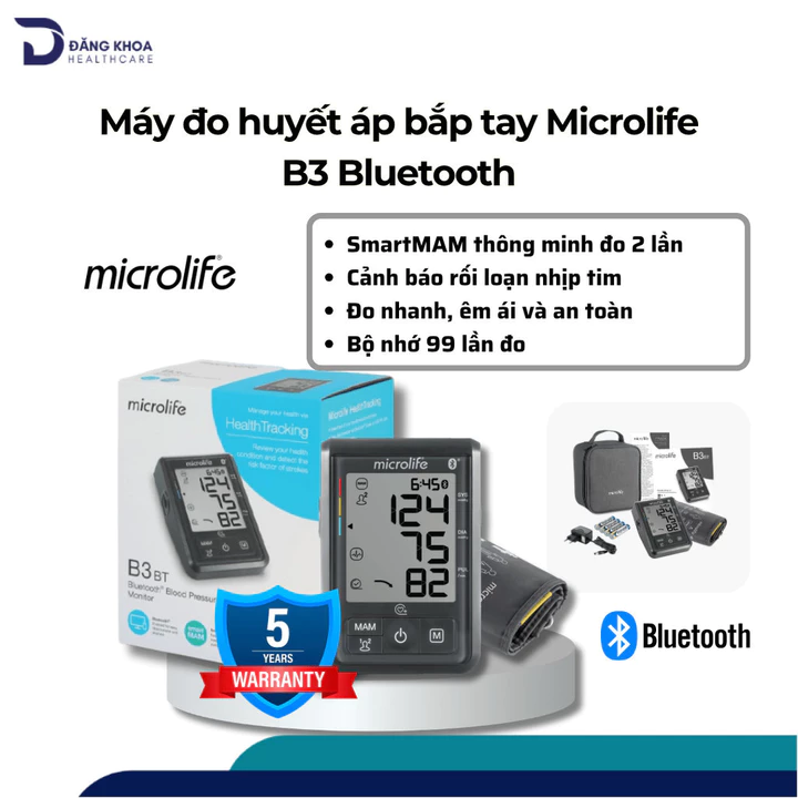 Máy đo huyết áp MICROLIFE B3 Bluetooth (BT) cho người dùng lựa chọn đo 1 lần hoặc đo 2 lần bằng cách nhấn nút MAM