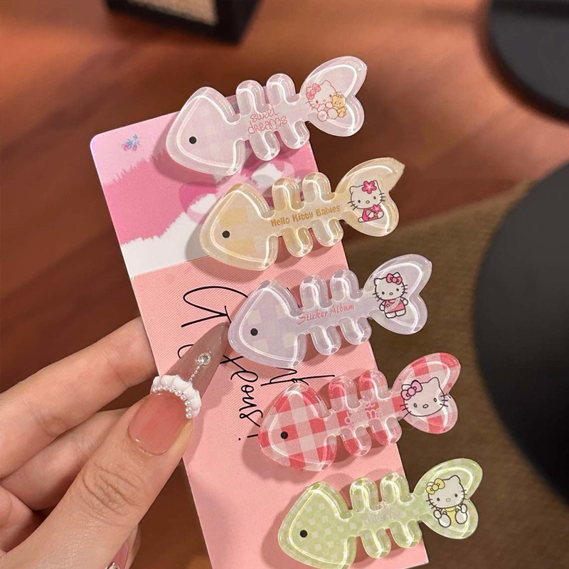 [Bela]Dễ Thương Xương Cá Kitty Tóc Mùa Hè Rõ Ràng Cá Nổ Kẹp Hoạt Hình Đa Năng Cô Gái Mũ Đội Đầu