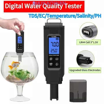 Bút thử nước gia đình ZHIXAOWAN, Máy đo chất lượng nước 5 trong 1 màn hình kỹ thuật số LCD, Máy kiểm tra PH Máy đo PH đa chức năng chống nước Độ chính xác cao đo PH kỹ thuật số Trung tâm kiểm soát bện