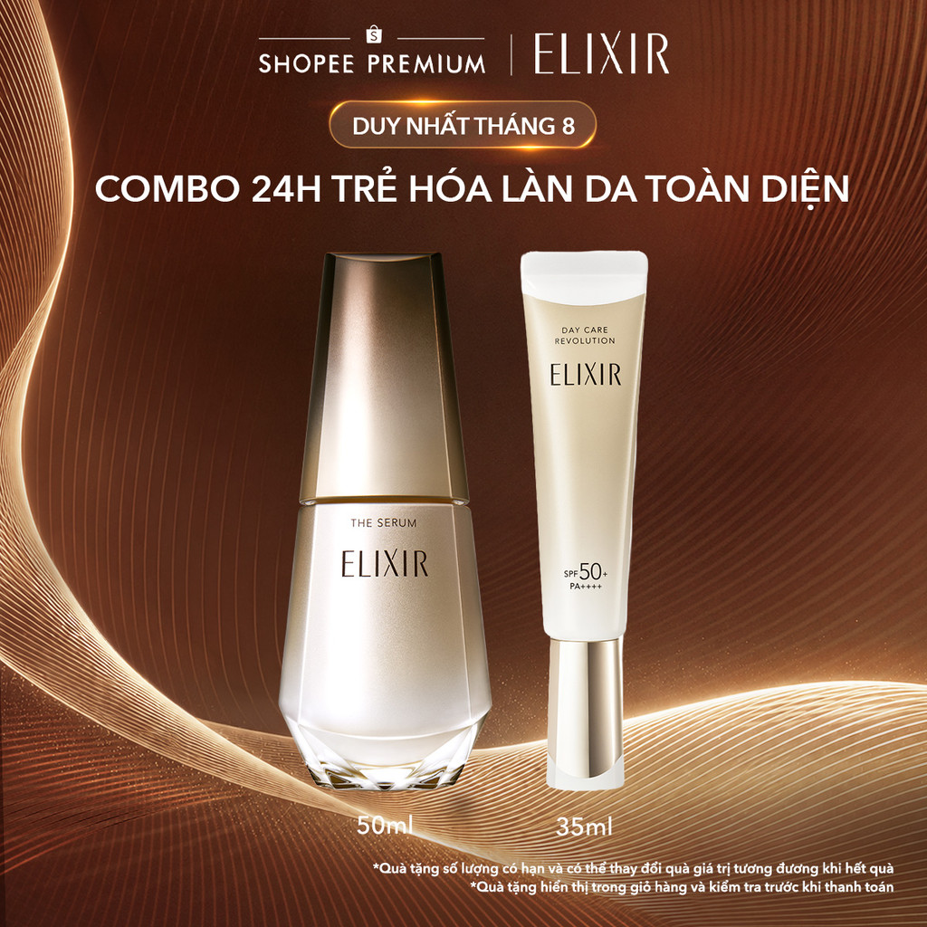 COMBO Tinh chất trẻ hóa làn da Elixir THE SERUM 50ml + Sữa chống nắng dưỡng da ELIXIR DAY CARE REVOLUTION 35ml