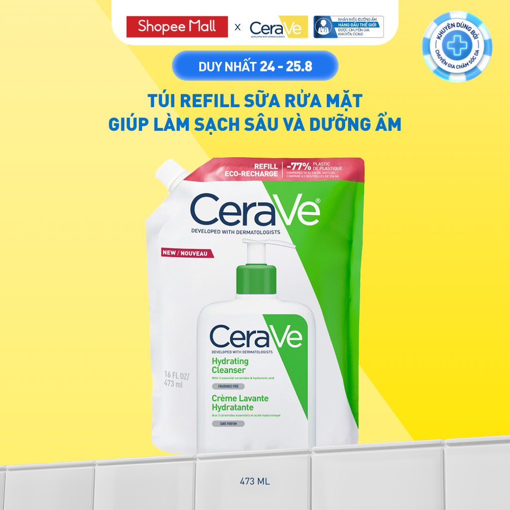 Túi refill sữa rửa mặt giúp làm sạch sâu và dưỡng ẩm Cerave Hydrating Cleanser 473ML