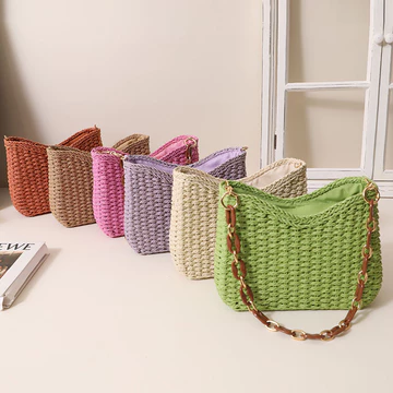 Women's Minimalist Woven Straw Bag – for the Beach, Purple