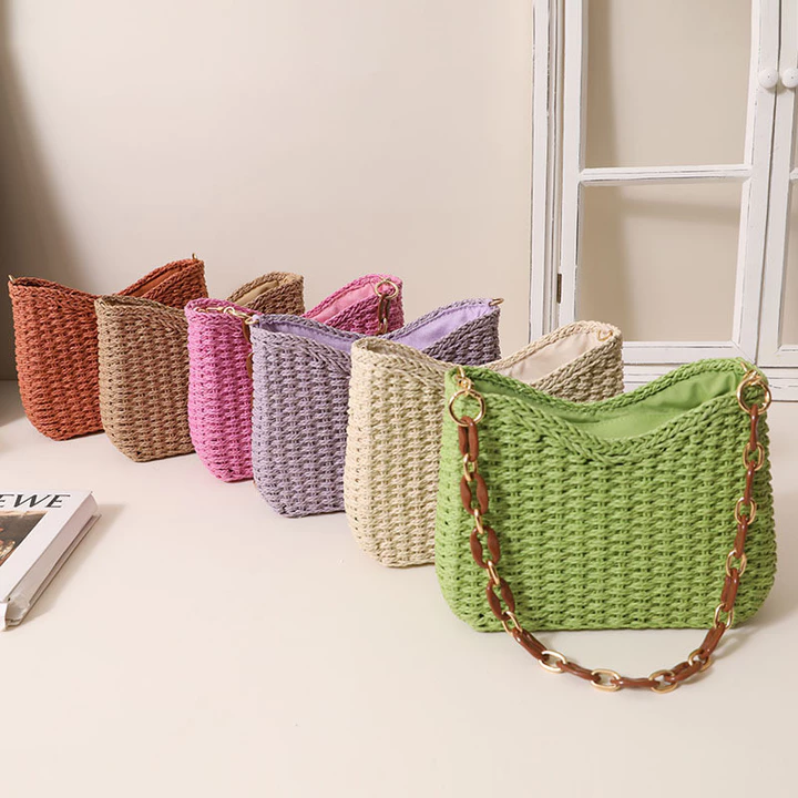 Women's Minimalist Woven Straw Bag – for the Beach, Purple
