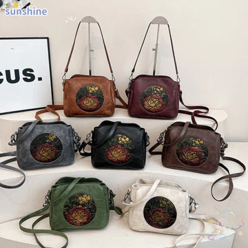 Túi đeo chéo nữ SSUNSHINE, Túi đeo vai đeo chéo hoa dập nổi PU, Túi đeo chéo phong cách dân tộc nhẹ chất lượng cao Túi đeo chéo phong cách cổ điển mang theo hàn