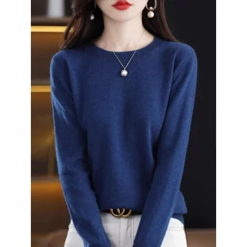 áo len nữ hàn quốc áo len nữ Off-Season Dệt Kim Nữ Cổ Tròn Áo Len Mùa Thu Rời Áo Len Ngắn Tay Dài Kích Thước Lớn Bên Trong Đáy Áo Sơ Mi