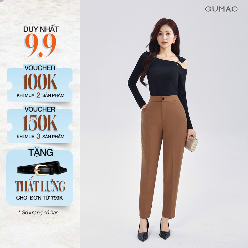 Quần Baggy Nữ 91cm GUMAC Quần Tây Ống Đứng Lưng Cao Công Sở Chất Tuyết Mưa Cạp Cao LQF0110