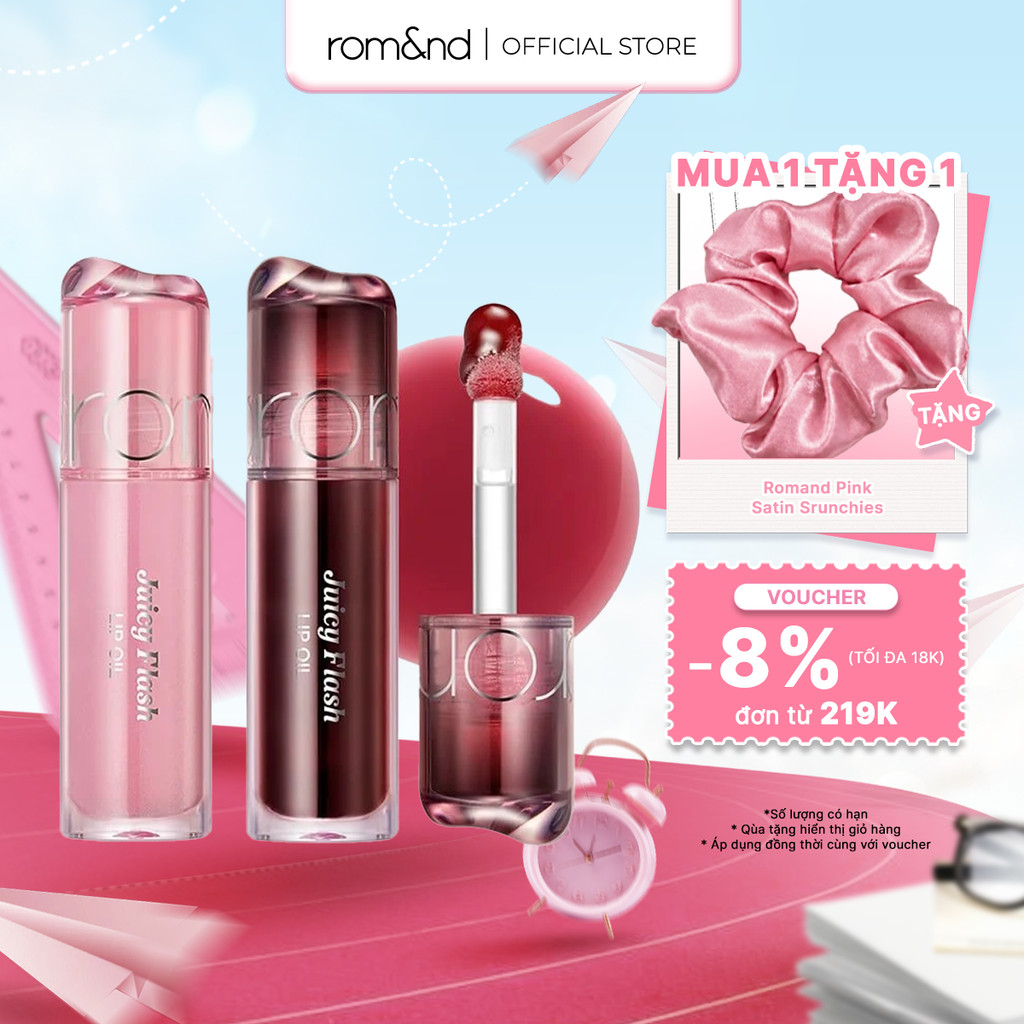 [Rom&nd] Son Bóng Dưỡng Môi Romand Juicy Flash Lip Oil Môi Căng Mọng Mềm Mượt Nhẹ Môi, Lên Màu Chuẩn