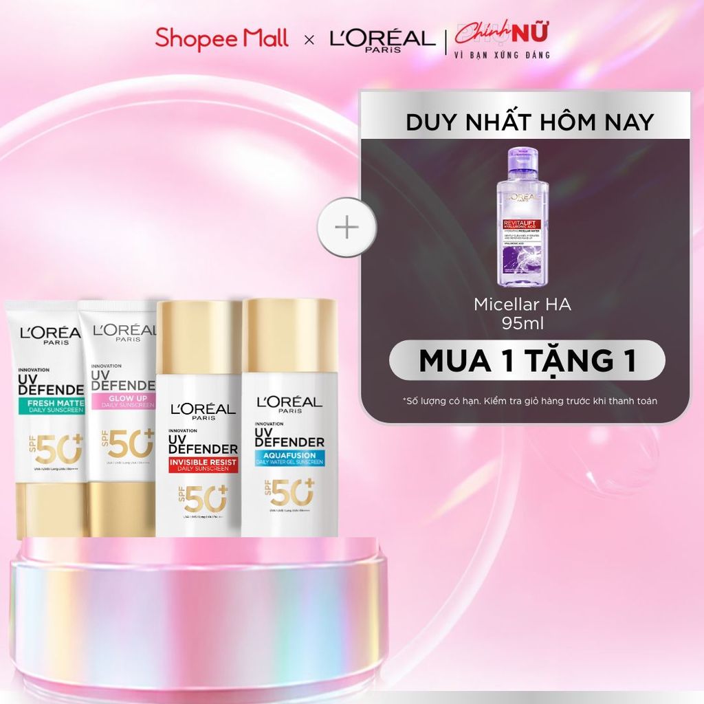 [CHỐNG NẮNG WATERGEL MỚI] Chống Nắng Phổ Rộng Thoáng Da, Kháng Mọi Tác Động UV Defender SPF 50+ PA++++ Loreal Paris 50ml