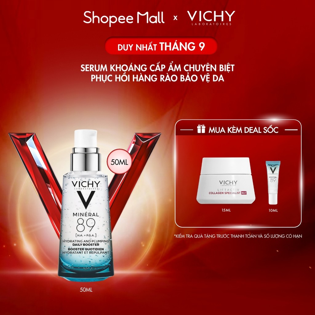 Serum khoáng “quốc dân” giúp phục hồi và cấp ẩm chuyên biệt Vichy Mineral 89 50ml, chống đa tác nhân làm suy yếu da