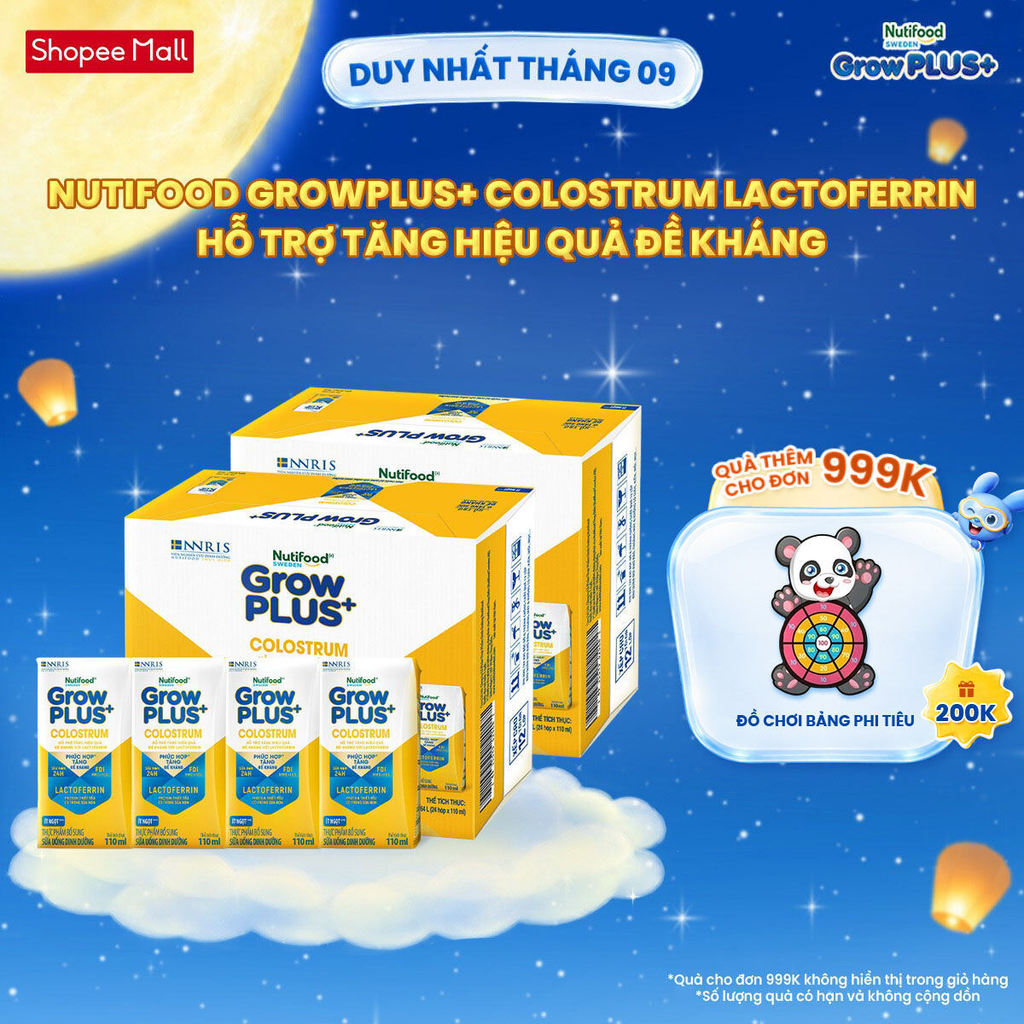 Combo 2 Thùng 24 hộp Sữa bột pha sẵn Nutifood Sweden GrowPLUS+ Colostrum Lactoferrin 110ml