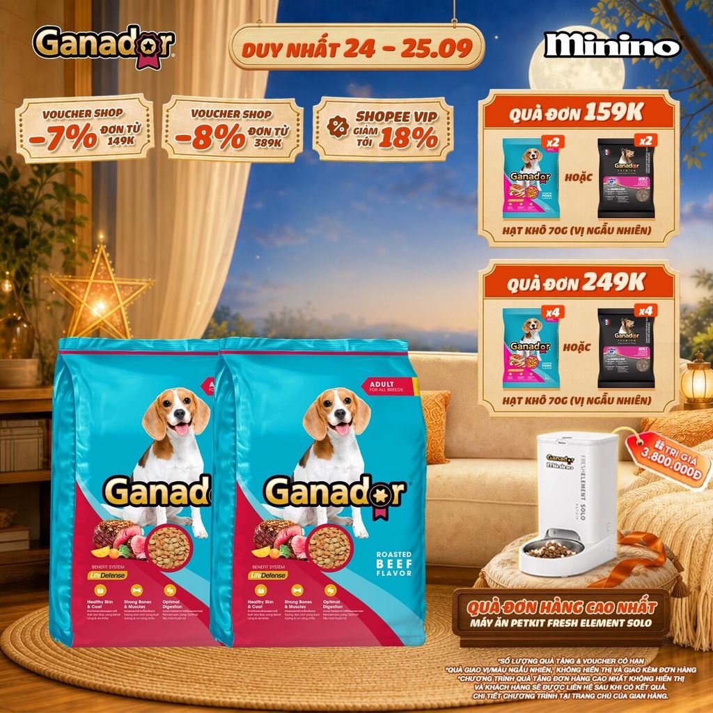 [CHỌN VỊ] Combo 2 x Thức ăn hạt Ganador cho chó trưởng thành vị Bò nướng/ Gà nướng/ Heo quay 3kg