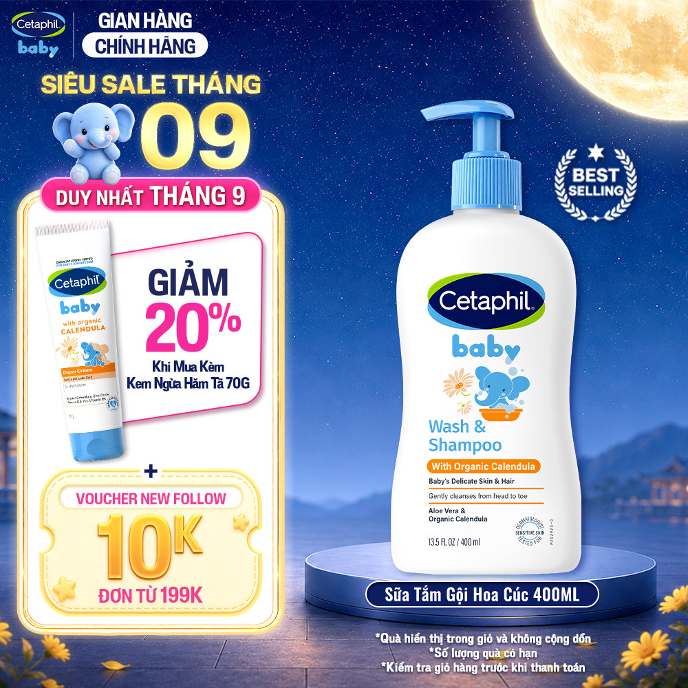 Sữa tắm gội dưỡng ẩm dịu lành cho bé với Calendula hoa cúc hữu cơ CETAPHIL BABY W&SHAMPOO CALENDULA 400ML