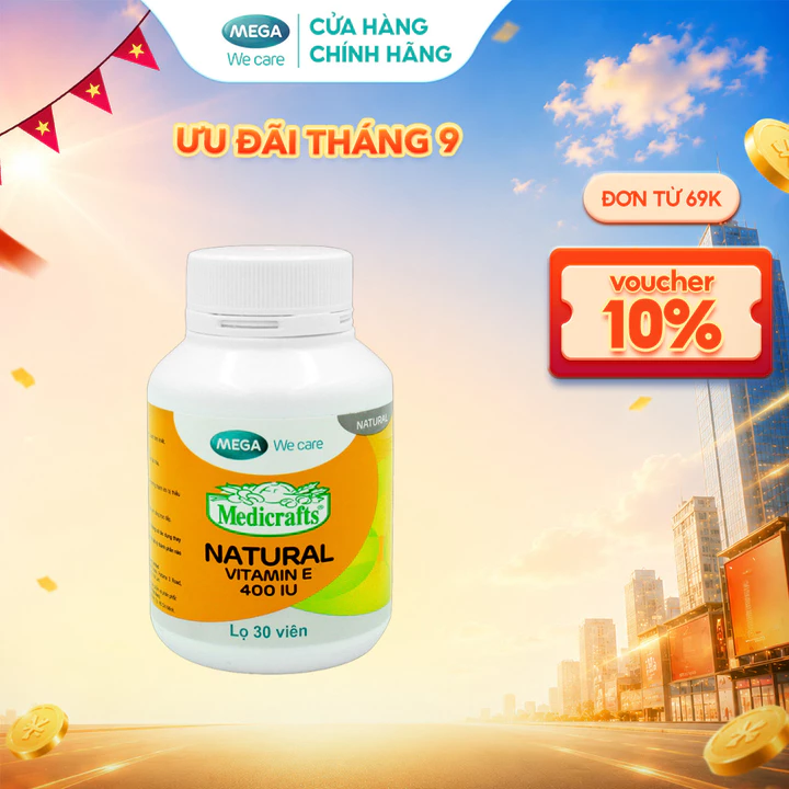 Viên uống bổ sung Vitamin E Mega We Care MEDICRAFTS® NATURAL 400 IU bổ sung dự phòng và thiếu hụt E (30 viên) – TPBVSK