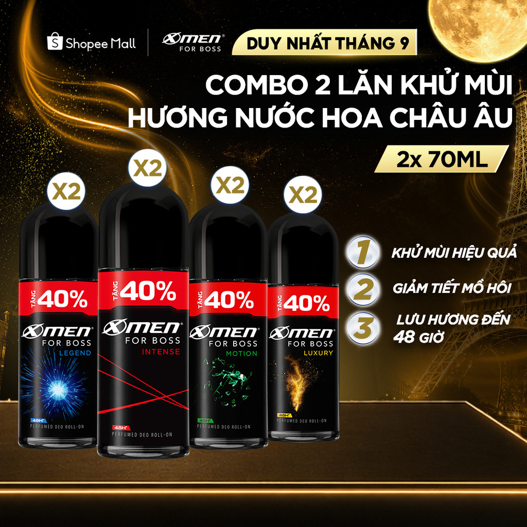 [Tặng thêm 40% dung tích] Combo 2 Lăn khử mùi X-Men For Boss Intense/ Luxury/Legend/Motion 70ml/chai