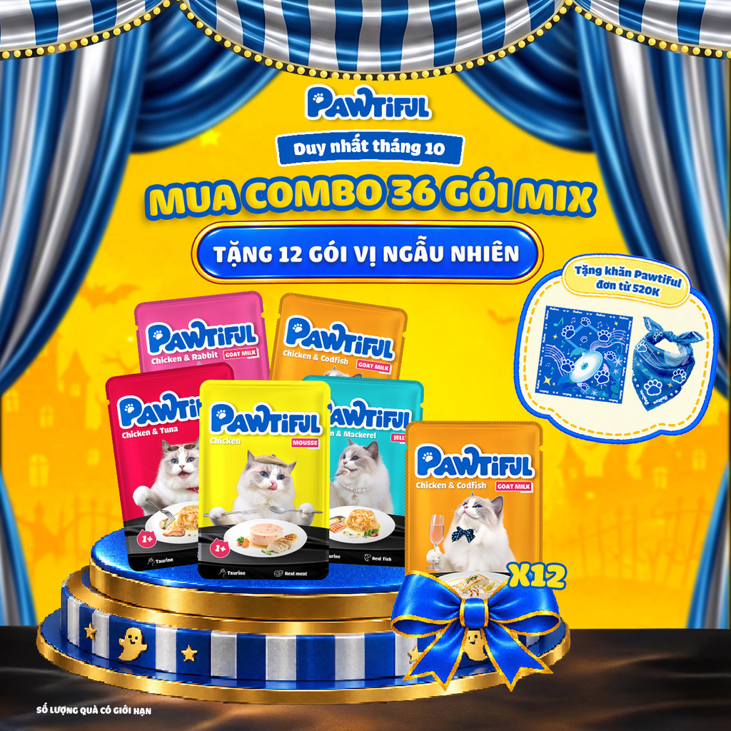 [MUA 36 TẶNG 12] Combo 36 gói Pate Pawtiful cho mèo Mix vị 70g x36