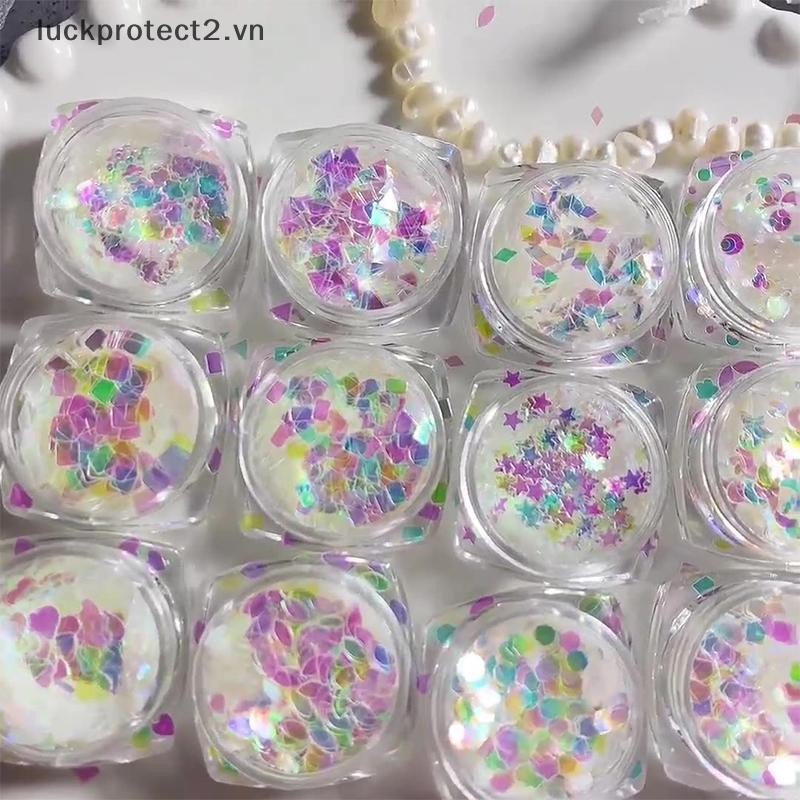 # luckpro # 1Box Nail Art Siêu Lấp Lánh Kim Sa Lấp Lánh Hình Ba Chiều Phía Bắc Móng Tay Nghệ Thuật Kim Sa Lấp Lánh Đèn Laser Flakes Sticker Phụ Kiện DIY Làm Móng Tay.