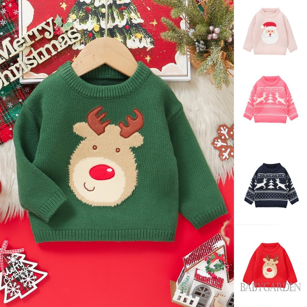 Tập Đi Bé Trai Bé Gái Áo Len Giáng Sinh Tay Dài Cổ Tròn Ông Già Noel / Nai Sừng Tấm Áo Len Mùa Đông Ấm Áp Quần Áo