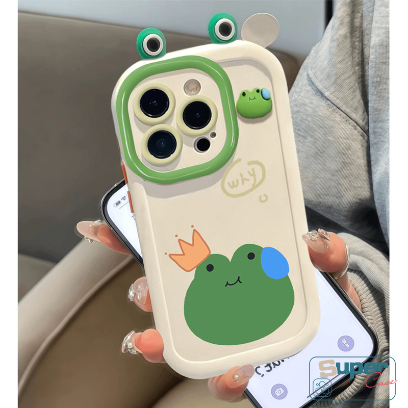 Ốp Lưng Cho Oppo A5i A18 A60 A57 A38 A3X A15 A77 A76 A12 A3s A36 A17K A78 A16 A78 A9 A94 A79 A5 A3 A95 A1K A17 A54 A96 Reno 5F Hoạt Hình Dễ Thương 3D DIY Ếch Búp Bê Tai Kem Puff Bao da