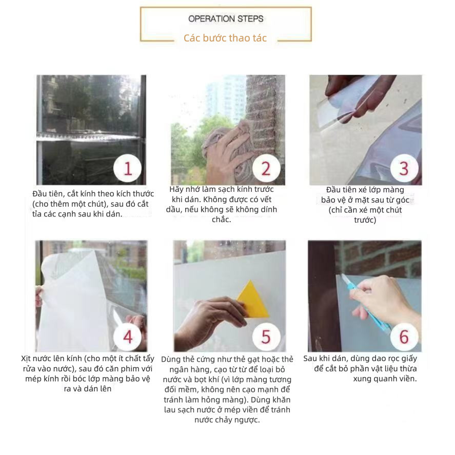 Miếng dán kính tĩnh điện PVC | Dán kính cách nhìn, không cần keo | Trang trí cửa sổ, phòng tắm, văn phòng