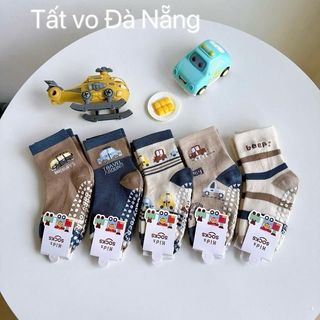 B27 (1-9 tuổi) Set 5 Đôi Tất Cho Bé Trai – Cotton Mềm, Cổ Cao – Họa Tiết Ô Tô Nâu