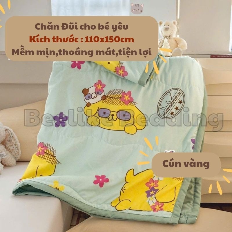Chăn Đũi Cotton Cho Bé Đi Học Hình Dễ Thương Mềm Mịn Thoáng Khí Mùa Hè Thu Kèm Túi Zip 110x150cm