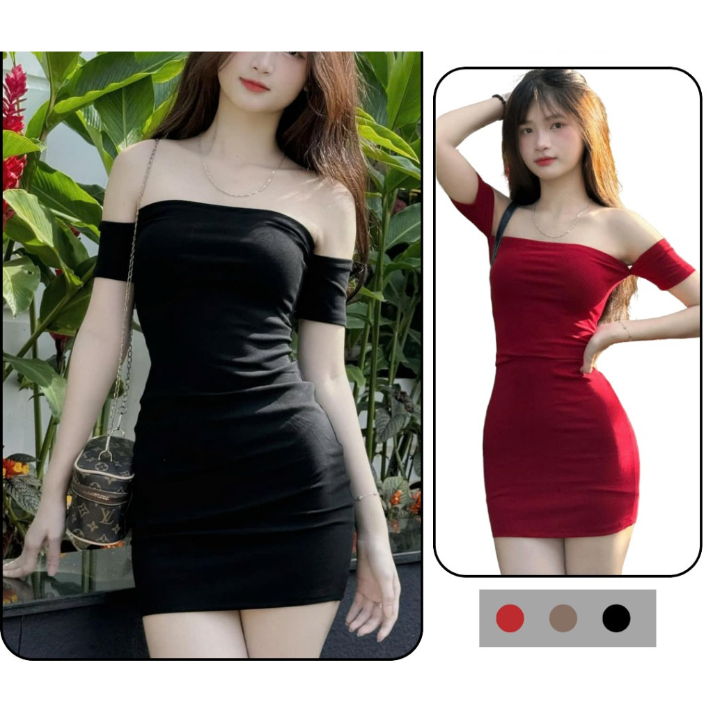 Đầm Body Ống Trễ Vai, Đầm Thun Ôm Tôn Dáng Ngắn Kiểu Rớt Tay Cho Nữ Gợi Cảm_D064