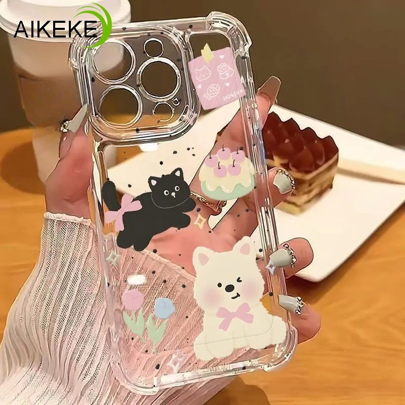 Ốp Điện Thoại Bốn Góc Hình Chó Hoa Dễ Thương Cho Samsung Galaxy A90 A82 A73 A72 A71 A70E A70S A70 A60 A56 A55 A54 A53 A52 A52S A51 A50 A50S A42 A41 5G 4G Vỏ Trong Suốt Chống Sốc Cho Mèo