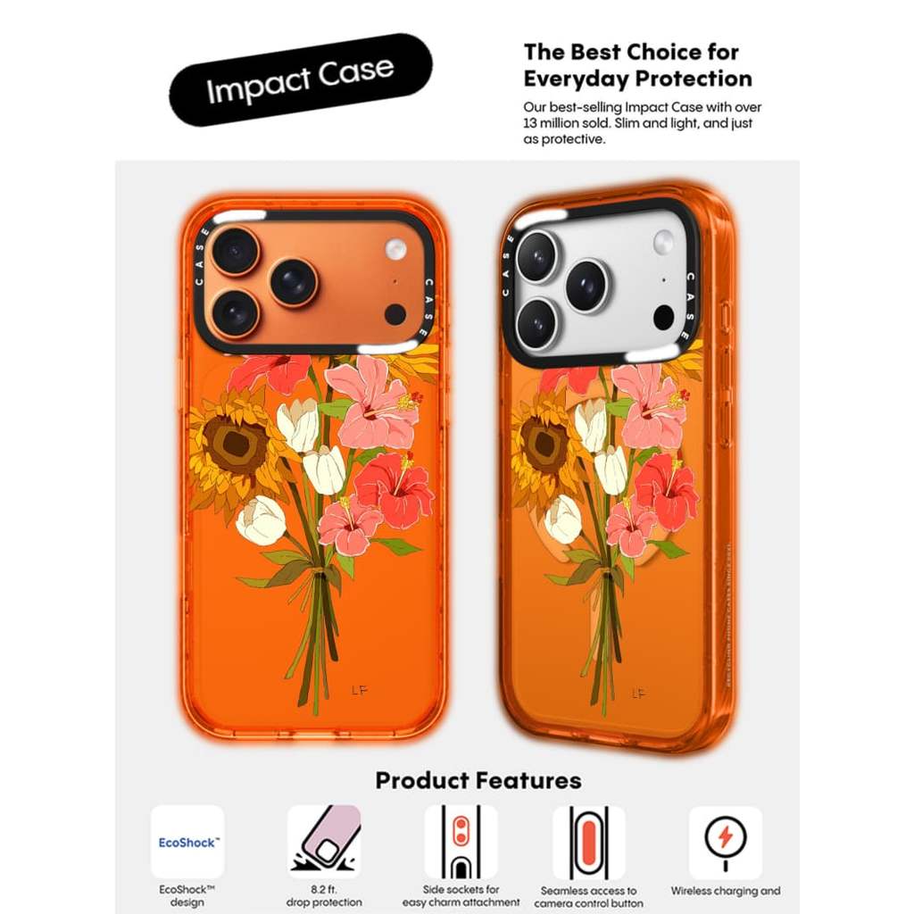 CASECASE X Hoa Hướng Dương Cam Trong Suốt Cứng Hút Từ Tính Tác Động Dành Cho Apple IPhone 12 13 14 15 16 17 Pro Max Air Plus Có Hộp