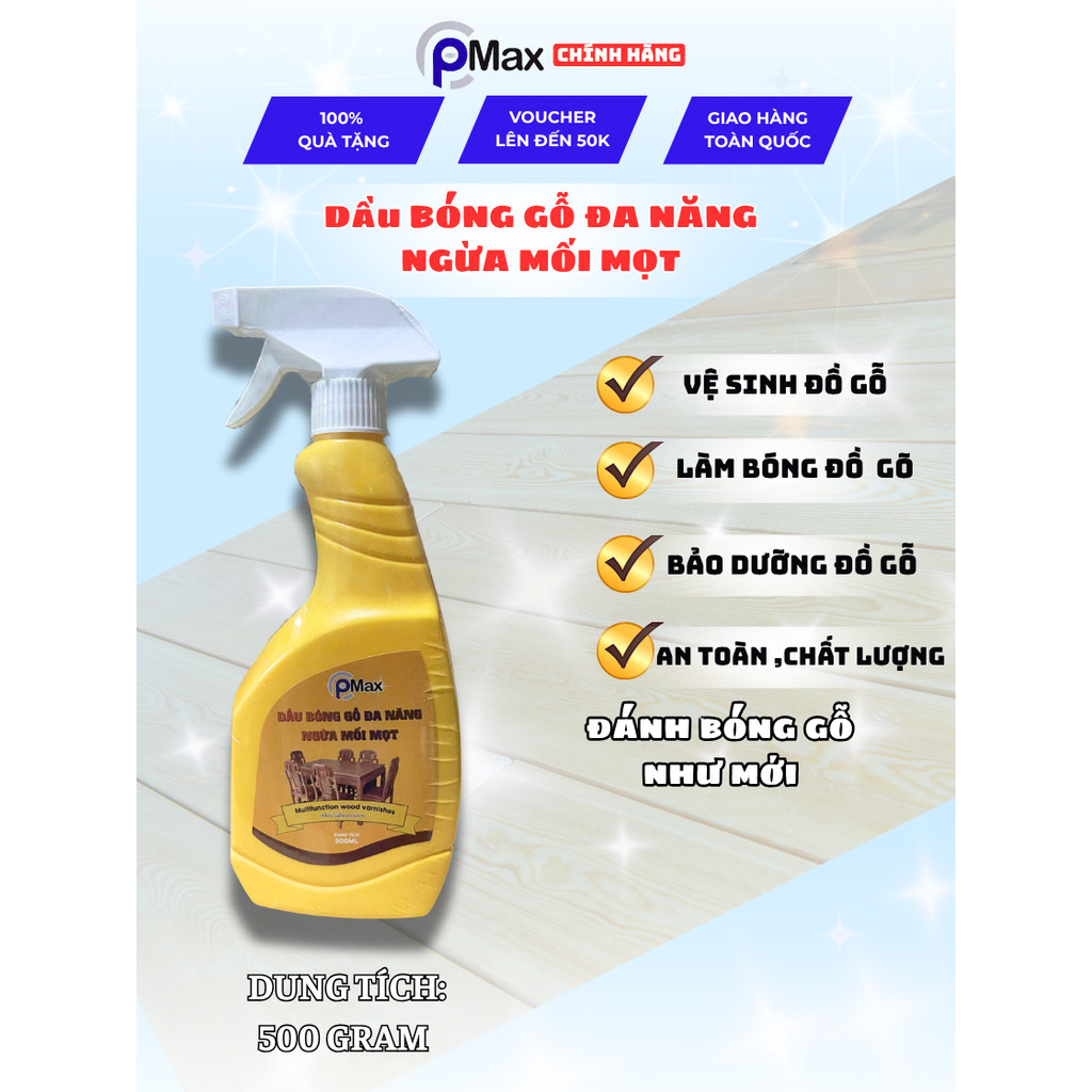 Dầu Bóng Gỗ Đa Năng PMAX 500ml - Làm Sáng Bóng Đồ Gỗ, Chống Mối Mọt, Bảo Vệ Bề Mặt Gỗ Hiệu Quả
