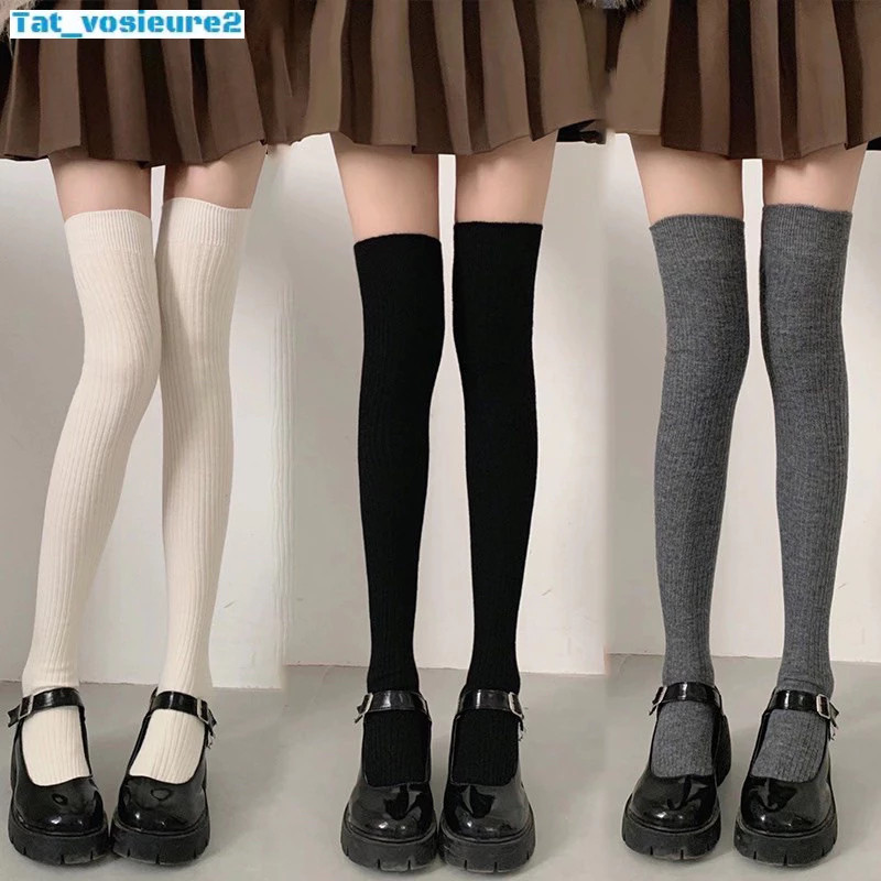 Tất Chân Len Giữ Ấm Cao Qua Gối Họa Tiết Kẻ Sọc Phong Cách Preppy LK Cho Nữ