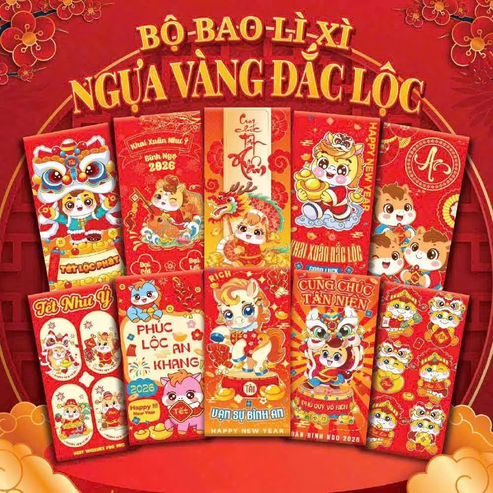 [Sỉ Tại Xưởng] Set 100 Bao Lì Xì Tết 2026 | Sản Phẩm Cao Cấp, Thiết Kế Đẹp Phù Cho Dịp Tết Bính Ngọ