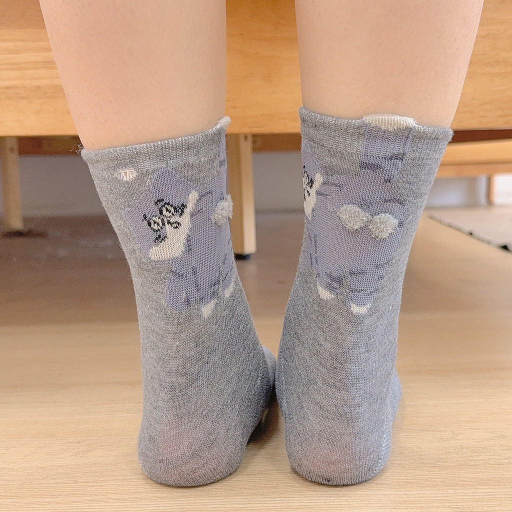 Tất Mông Mèo 3D dành cho nữ với thiết kế hoạt hình giữa bắp chân kawaii cotton và bao bì quà tặng