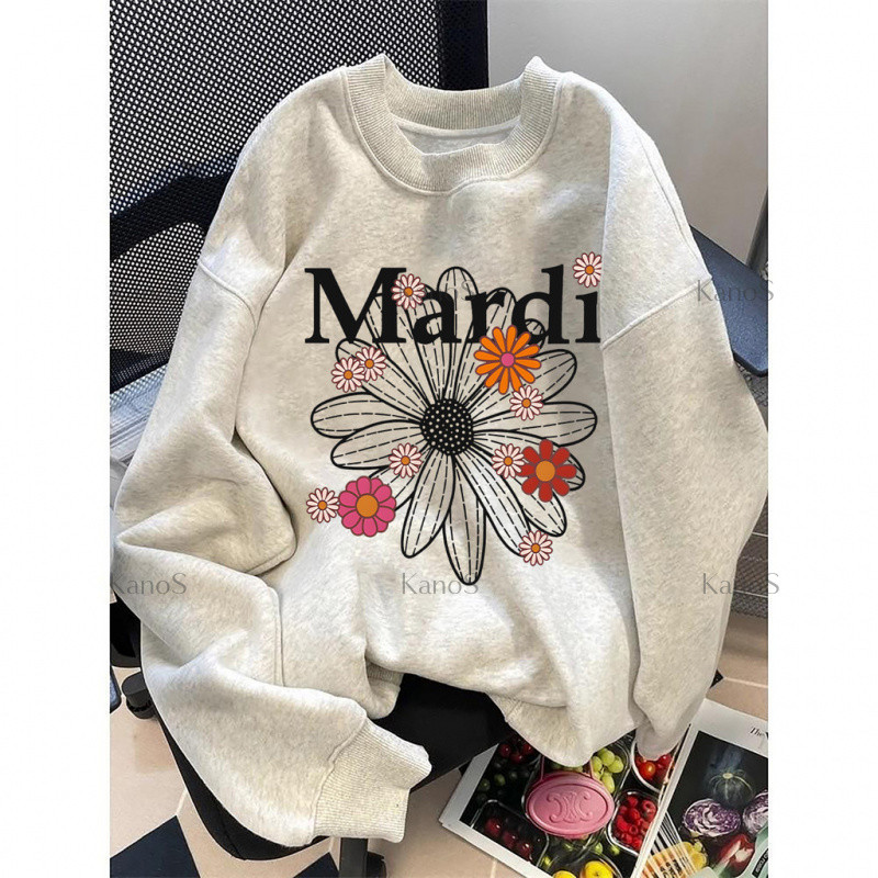 Kanos_shop | áo sweater dày dặn, Hàn quốc cổ điển Small daisy print áo tay dài áo thể thao