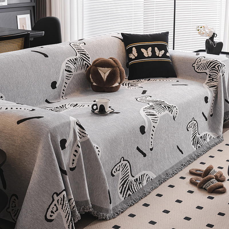 Chăn sofa Chenille họa tiết ngựa vằn cổ điển, Vỏ bọc ghế sofa hai mặt tua rua mới, chống trượt, chống mài mòn, dành cho ghế sofa hình chữ L / u, ghế tình yêu