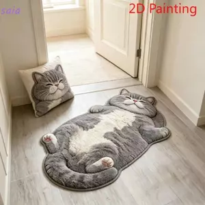 Thảm khu vực hình mèo SAIA, Thảm trang trí nhà chống bẩn chống trượt, Thảm hoạt hình dễ làm sạch vui nhộn Phòng khách