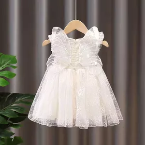 Bé Gái Đôi Cánh Thiên Thần Tulle Đầm Công Chúa Trắng Áo Choàng Không Tay Lưới Lấp Lánh Trang Trọng Đảng Quần Áo