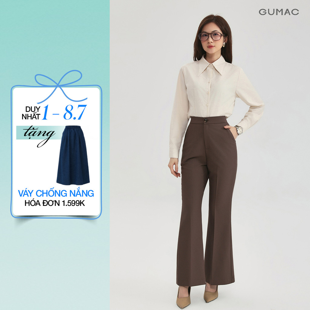 Quần tây nữ ống loe GUMAC bản lưng rời có túi xéo hai bên dài 98cm QG03010
