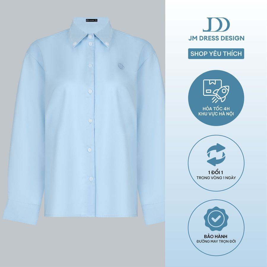 Áo Sơ Mi Croptop Cổ Đức 2S34.2509, Sơ Mi Dáng Suông Tay Dài Vải Thô Dày Nữ Công Sở Thanh Lịch Thiết Kế Bởi JM Dress