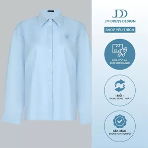 Áo Sơ Mi Croptop Cổ Đức 2S34.2509, Sơ Mi Dáng Suông Tay Dài Vải Thô Dày Nữ Công Sở Thanh Lịch Thiết Kế Bởi JM Dress