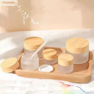 Bình kem thủy tinh mờ OUSXA, Bình đựng mỹ phẩm Chai kem nắp hạt gỗ, Nắp vít du lịch Vòng chà phụ đóng chai cho lọ trang điểm