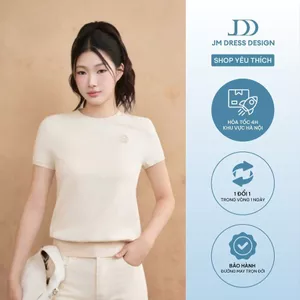 Áo Mongtoghi Cổ Tròn Trơn Thêu Logo JDD Trên Ngực 2K03.2509, Áo Len Dệt Kim Dáng Suông Ôm Nhẹ Thanh Lịch Nữ Công Sở JM